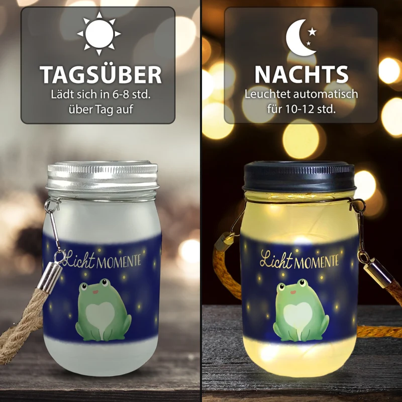Frosch Solarlicht mit Spruch Lichtmomente