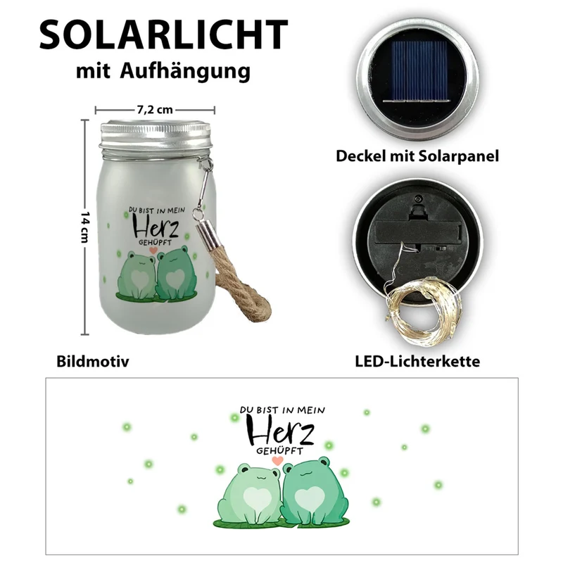 Frosch Solarlicht mit Spruch Du bist in mein Herz gehüpft