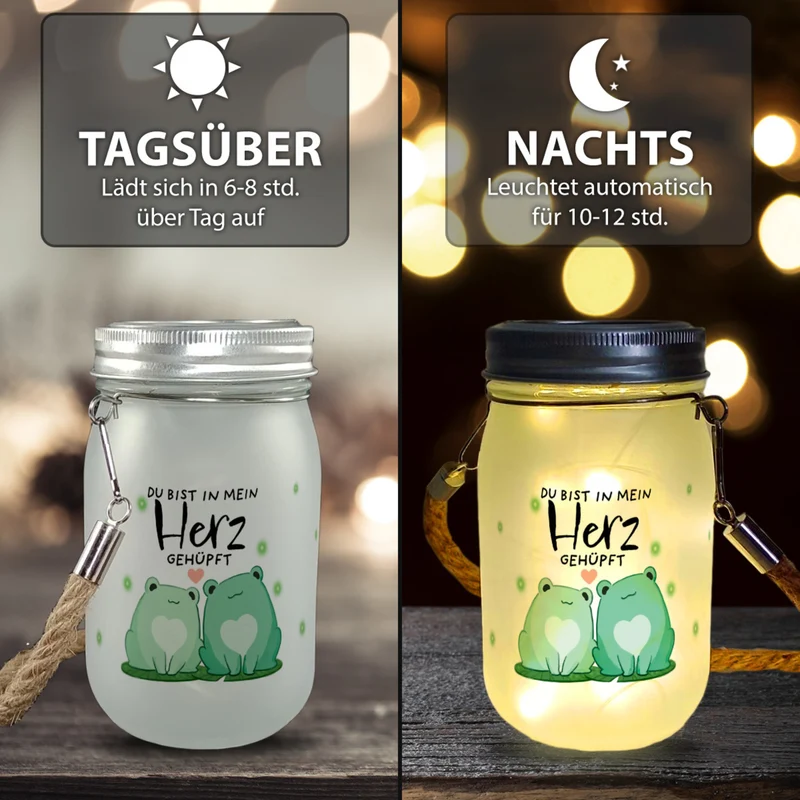 Frosch Solarlicht mit Spruch Du bist in mein Herz gehüpft