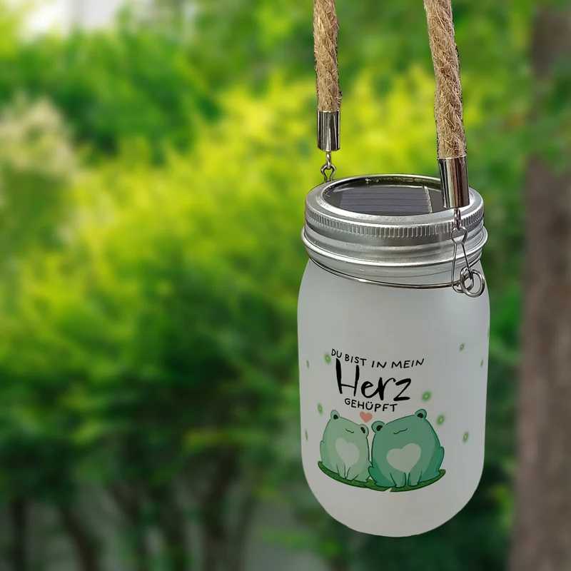 Frosch Solarlicht mit Spruch Du bist in mein Herz gehüpft