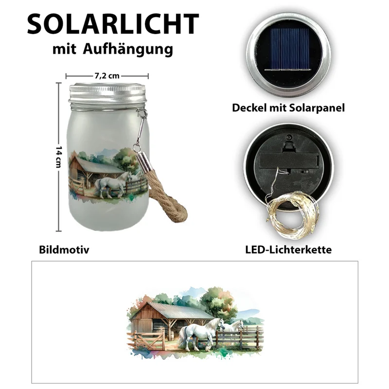 Pferdestall mit zwei Pferden Solarlicht