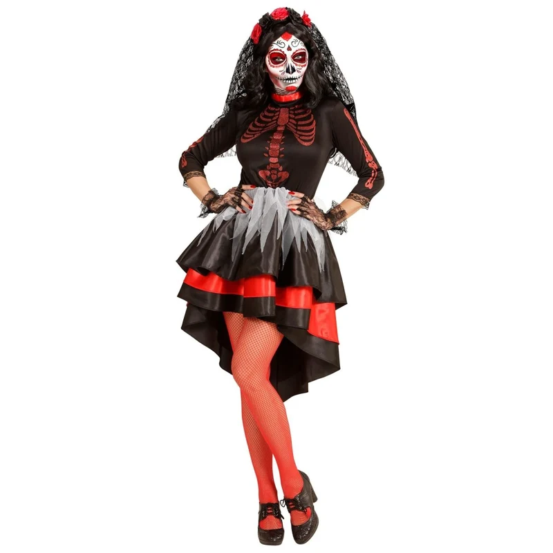 Dia De Los Muertos Kleid Rot Schwarz Damen