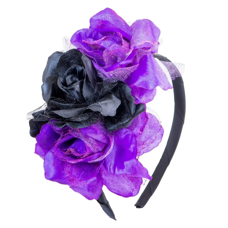 Dia De Los Muertos Haarband Schwarz Lila Blumen