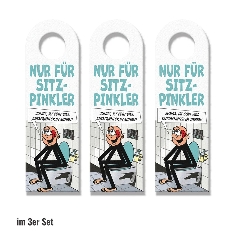 Bitte im Sitzen pinkeln Türhänger im Comic-Stil schwarz