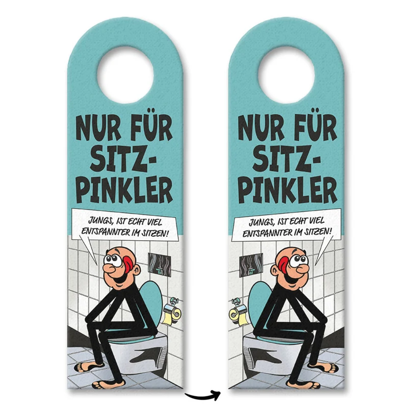 Bitte im Sitzen pinkeln Türhänger im Comic-Stil schwarz