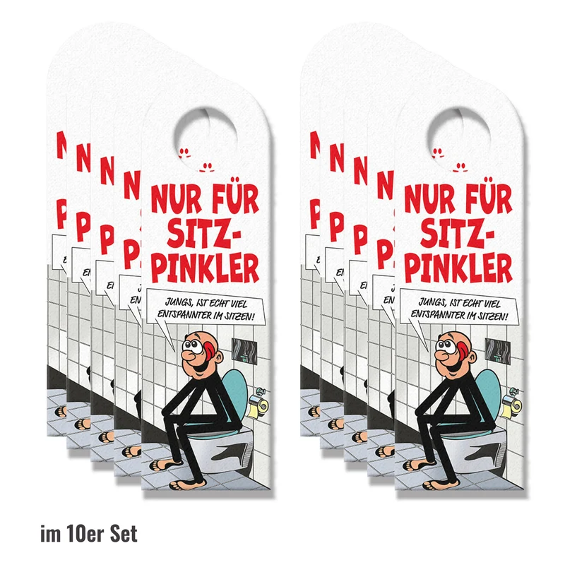 Bitte im Sitzen pinkeln Türhänger im Comic-Stil schwarz