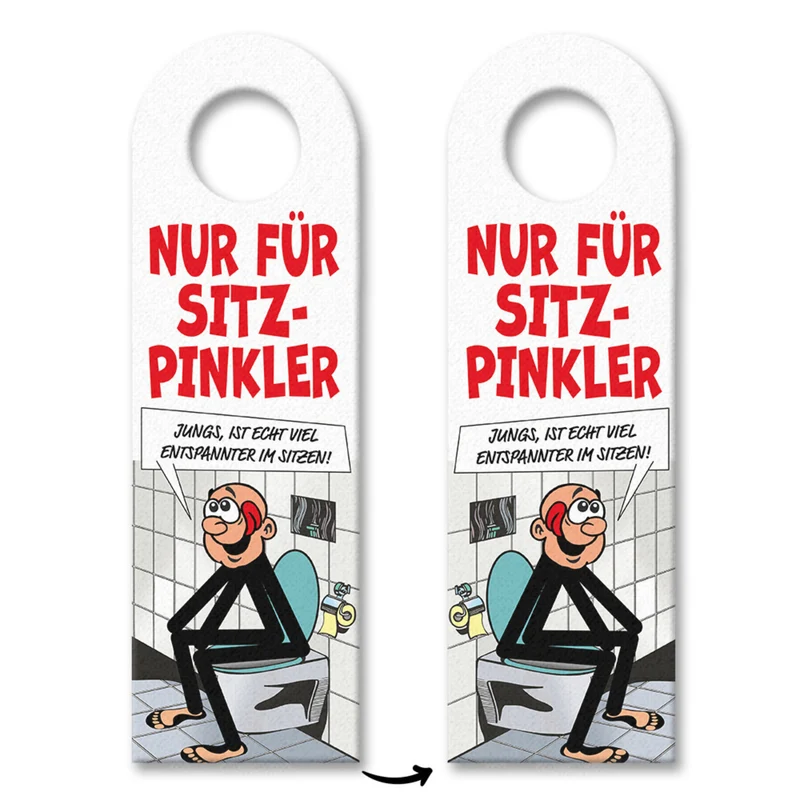 Bitte im Sitzen pinkeln Türhänger im Comic-Stil schwarz