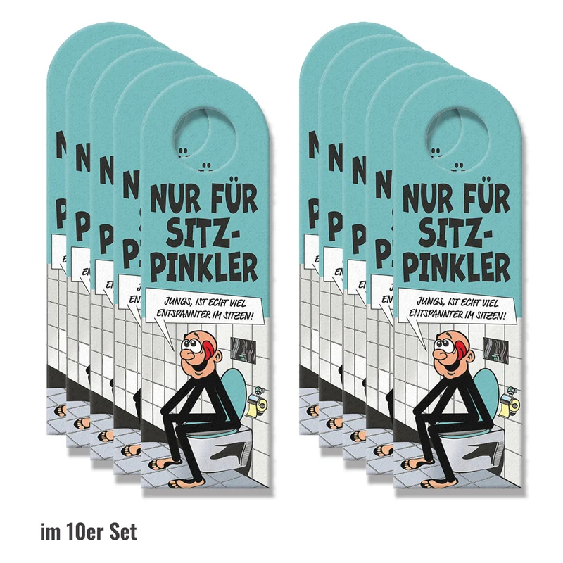 Bitte im Sitzen pinkeln Türhänger im Comic-Stil schwarz