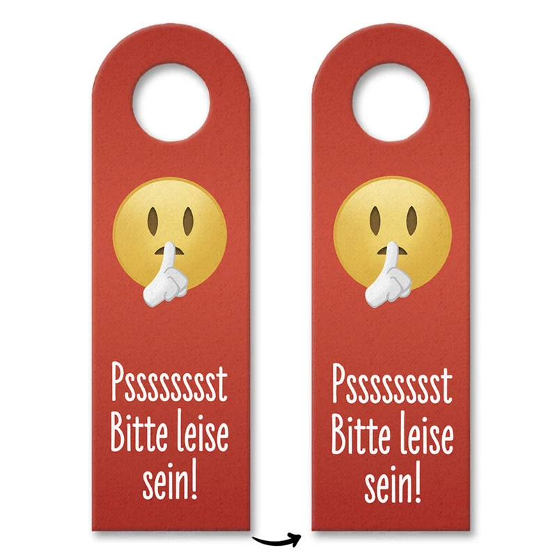 Pssst Bitte leise sein Emoticon mit Zeigefinger vor dem Mund Türhänger