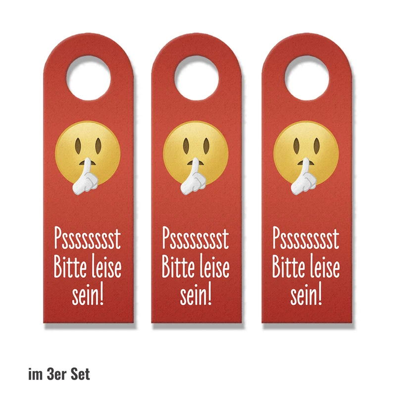 Pssst Bitte leise sein Emoticon mit Zeigefinger vor dem Mund Türhänger