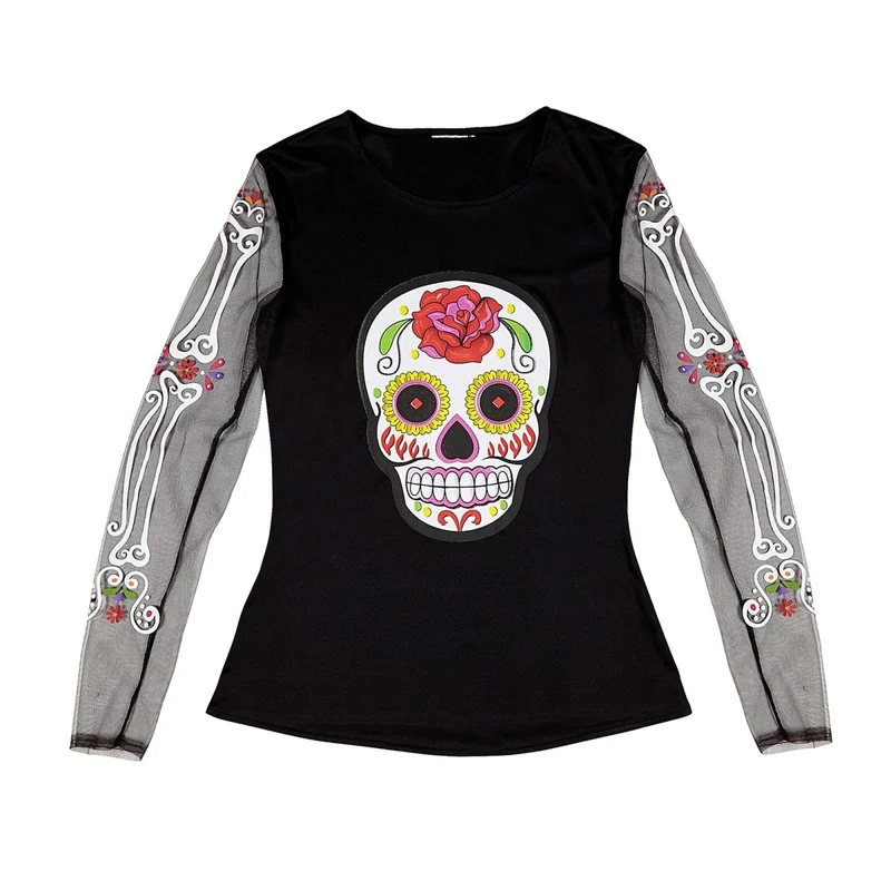 Dia De Los Muertos Shirt Schwarz Weiß Damen