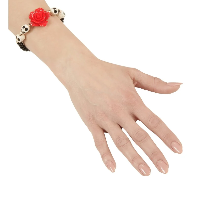 Halloween-Armband Totenköpfe mit Rose