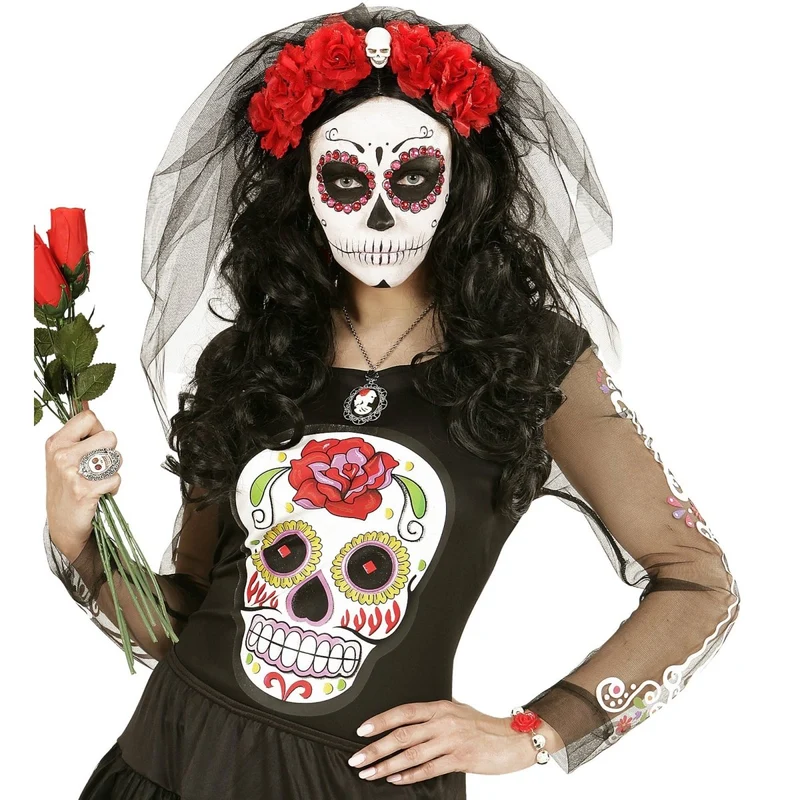 Halloween-Armband Totenköpfe mit Rose
