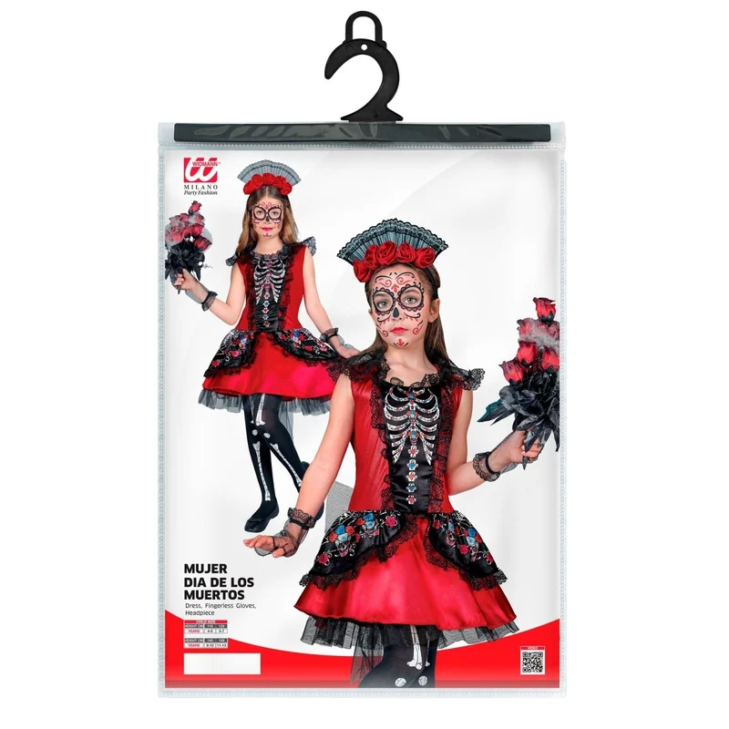 Dia De Los Muertos Kleid Schwarz Rot