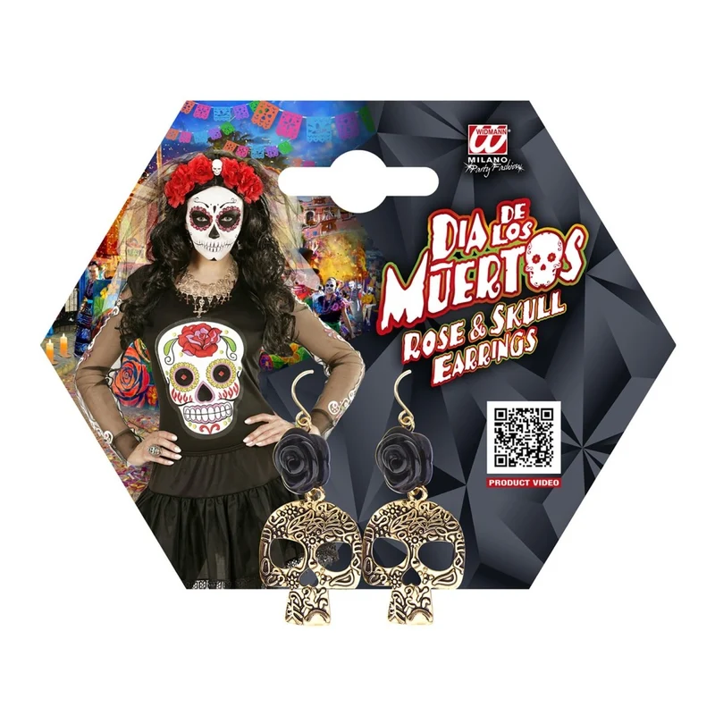 Halloween Ohrringe Gold Schwarzer Totenkopf
